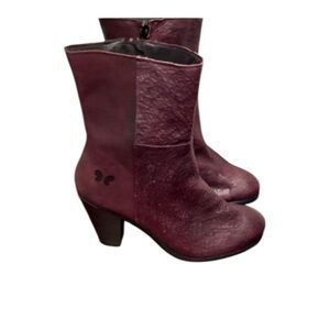 Fellini Burgundy Leather Ankle Boots Side Zip Boho Chic Southwestern Y2K Size 8